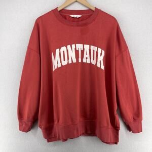 MONTAUK Sweatshirt Adult L Long Island NYC Fleece Pullover Cotton Blend Red